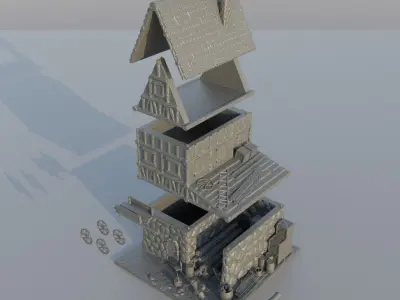 Medieval Carpenter House Tabletop Terrain 25 mm 3D print model