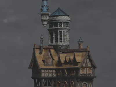  House with Tower Low-poly 3D model