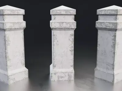 Brick and Concrete Garden Wall Set Low-poly 3D model