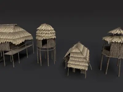 Low-Poly Bamboo Hut Low-poly 3D model