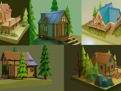 Low Poly Wooden House Pack