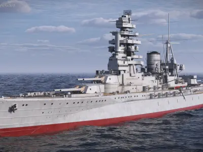  Imperial Battleship Nagato WWII Era with Observation Mast Grey Rigged for Cinema 4D 