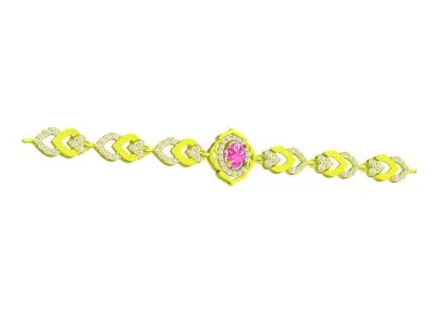 Delicate Chain Style Gold Ring with Pink Gemstone for Women 6487 3D print model