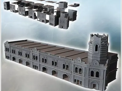 Large urban baroque-style fire station with corner tower Staling 3D print model