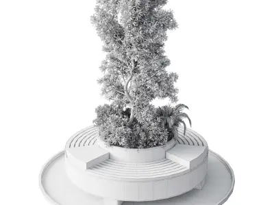 Green Benches Set Plants Tree 25 3D model