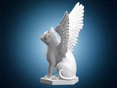 Cat with Wings Mythical Creature Statue 3D print model