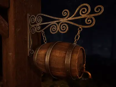 Medieval Tavern Sign Low-poly 3D model purchase