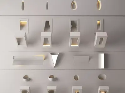 Minimalist Geometric and Organic Wall Light Set 3D model