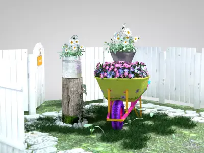 Garden Wheelbarrow Flower 3D model