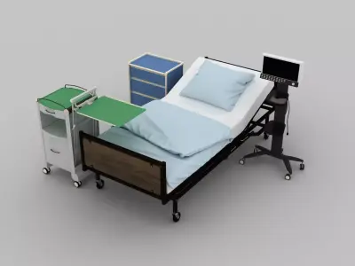 Wheel Hospital Bed and Accessories 3D model