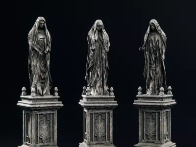 Stone Statues on Podeum Low-poly 3D model