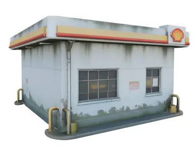Abandoned Gas Station Service Garage Building PBR Game Ready Low-poly 3D model