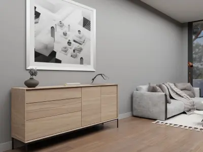 Oak Sideboard Low-poly 3D model