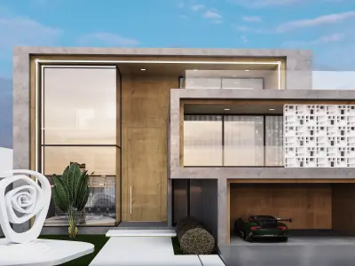 Modern House Exterior Scene 3D Model 3D model