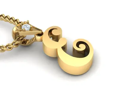 Light Gold Fancy Font Pendant E 3D print model