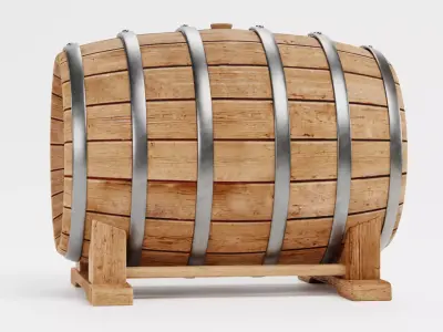 Wine Barrel V5 - Oak Cask on Stand with Bung Low-poly 3D model