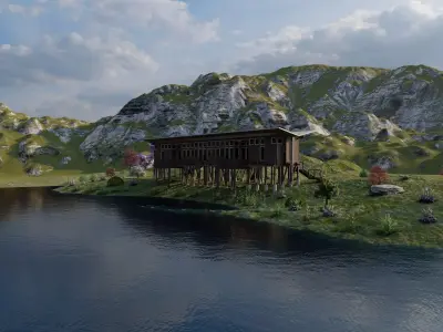  Hotel wood Beach-Hotel Beach Resort 3D model