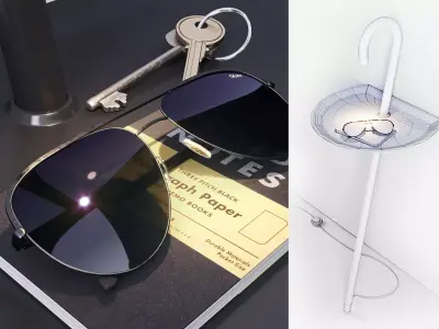 Floor lamp with shelf 3D model