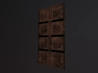 Wooden door with iron elements Low-poly 3D model