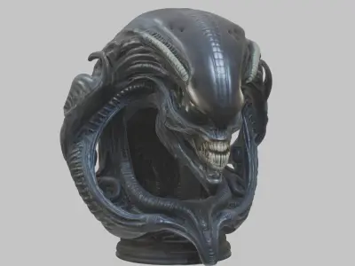 Alien Xenomorph Queen Head Bust Sculpture Low-poly 3D model
