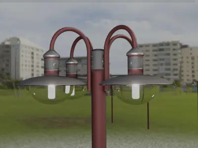 Street Light -7- Red Version -4 Lamps- Low-poly 3D model