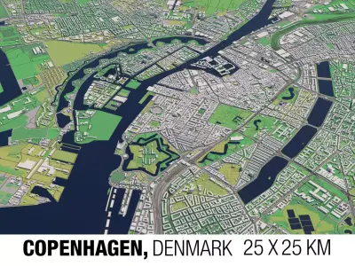 Copenhagen Denmark 25x25km 3D City Map 3D model