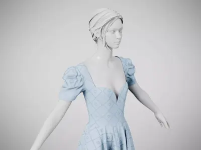 Dress 07 Light Blue Low-poly 3D model