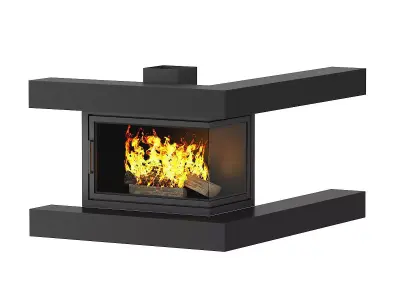 Wall Fireplace with Corner Shelves 3D model