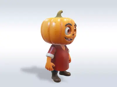 3D Cartoon character Halloween pumpkin with human-like features 3D model