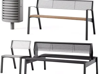 Vera park benches metal with litter bin Lena by mmcite 3D model