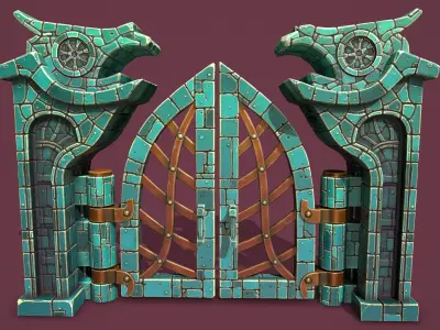 Fantasy main entrance Low-poly 3D model