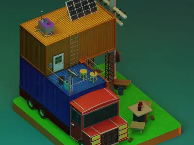 TRUCK SURVIVAL BASE-SCI-FI Low-poly 3D model