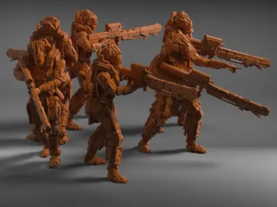 Scifi Marksman Sniper Rifle Team miniatures 3D print model