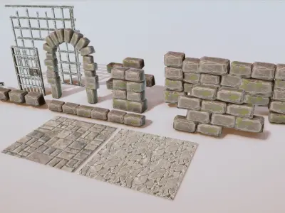 Stylized Medieval Prison Props Kit Low-poly 3D model