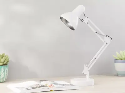 Desk Lamp Flexo White - PBR metal desk lamp 3D model