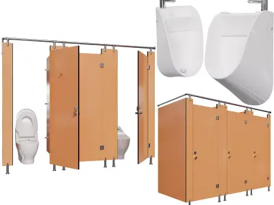 Public restroom partition washroom 3D model