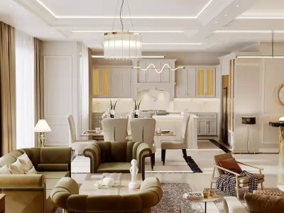 Modern Neoclassical Living Room  3D Model 3D model