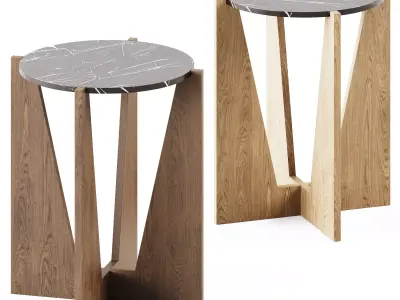 Miro Black Marble End Table with Natural Wood Base 3D model