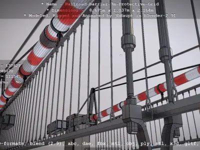 Railroad Barrier 7m Protective Grid High-Poly 3D model