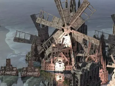 Haunted Windmill Town Collection Kit bash 3D 3D model