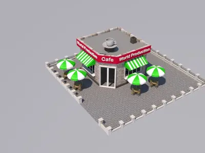 Coffee shop building 3D model Low-poly 3D model