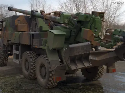  CAESAR 155mm Self-Propelled Howitzer On Military Truck Camouflage Used 