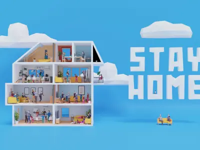 Stay Home Low Poly Posed People Pack Low-poly 3D model