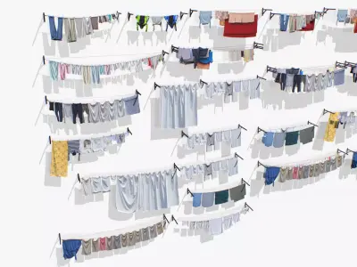 Clothes hanging on a clothesline Low-poly 3D model