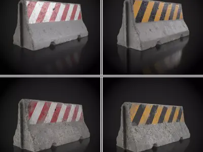 Concrete Barrier Blocking Road Low-poly 3D model