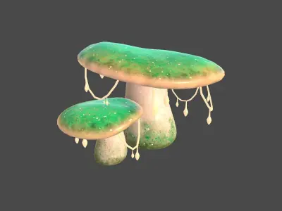 Fantasy Mushroom C09 Green Orange - Scene Backdrop Design Low-poly 3D model