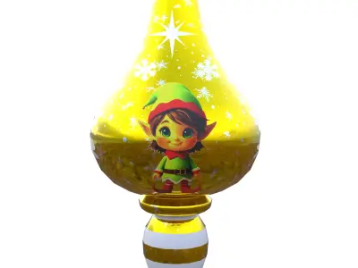 Charming Elf Holiday Golden Bauble 3D Model PBR Low Poly Low-poly 3D model
