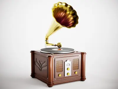 Vintage wooden gameready pbr  gramophone player rf1 Low-poly 3D model