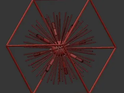 Sunburst cube pendant light gold 3D model