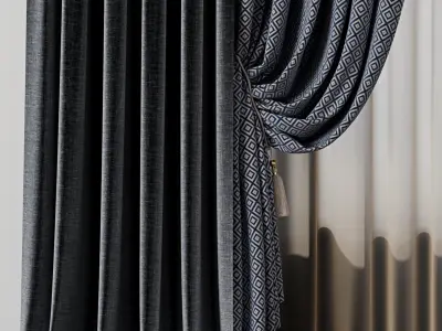 Classic patterned and silk curtains 001 Low-poly 3D model